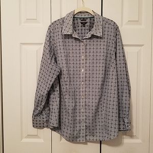 Pretty Navy Mosaic Print Button Down Blouse
